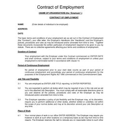 Worthy Free Printable Employment Contract Sample Form Generic Template Contracts Word Templates Agreement