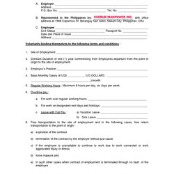 High Quality Free Printable Employment Contract Sample Form Generic Template Contracts Agreement Employee