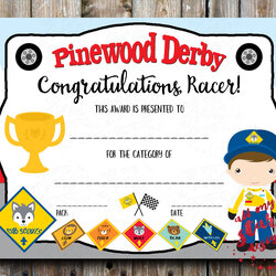 Tremendous Free Printable Pinewood Derby Certificates Templates