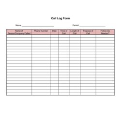 Phone Call Log Form Template In Word And Formats Time