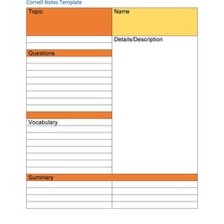 Cornell Notes Template Printable Templates