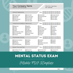 Magnificent Mental Status Exam Template For Health Counseling Editable