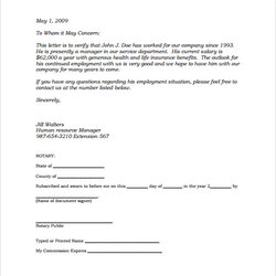 Outstanding Notary Document Sample Template Business Notarized Letter Printable Employment Of