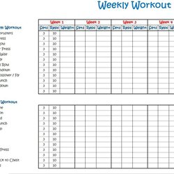 Champion Weekly Workout Schedule Spreadsheet Tracker