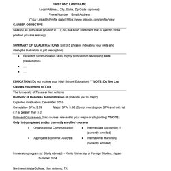 The Highest Quality College Student Resume Templates Format Template
