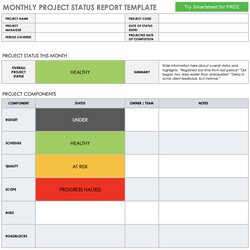 Supreme Monthly Project Status Report Template Excel Templates