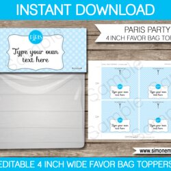 High Quality Bag Topper Template Toppers Favor Party Blue Paris Birthday Templates Info Printable Editable