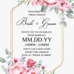 Super Free Printable Wedding Invitation Templates For Word Stunning Metallic Gold Frame Dusty Rose