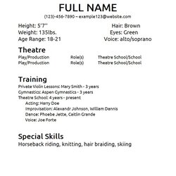 Capital Theatre Resume Template Business Dance Example Theater