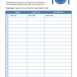 Potluck Sign Up Sheets For Excel And Google Sheet Template Food Templates Forms