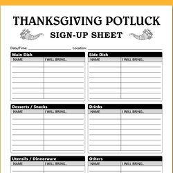 Thanksgiving Potluck Sign Up Sheet Printable Template Brunch