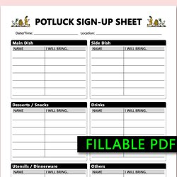 Sterling Free Printable Sign Up Sheet For Potluck Form Templates