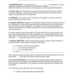 Great Free Corporate Bylaws Template Word Agreements