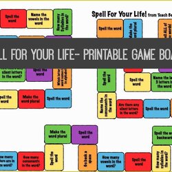 Outstanding Free Game Templates Of Best Life Board Printable Template Spelling Spell