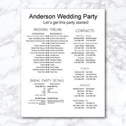 Terrific Editable Wedding Day Bridal Party Itinerary Template Details