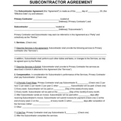 Champion Free Subcontractor Agreement Templates Word Sample