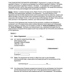 Great Subcontractor Agreement Template For Construction Printable Documents Subcontract Large