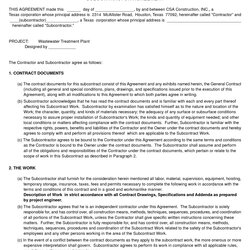 Construction Subcontractor Agreement Template Free Printable Documents