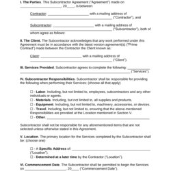 Splendid Subcontractor Agreement Template Free Templates Sublease