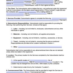 Outstanding Subcontractor Agreement Template Free Templates