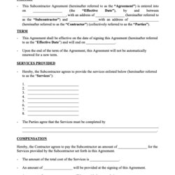 Superb Subcontractor Agreement Free Template