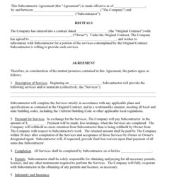 Excellent Subcontractor Agreement Free Printable Legal Forms Form