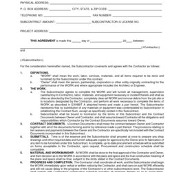 Admirable Subcontractor Agreement Form Free Printable Documents Subcontract Contract Subcontractors
