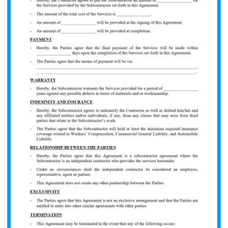 The Highest Standard Free Agreement Template For Download Subcontractor