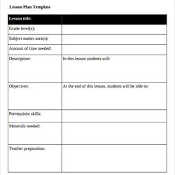 Sublime Sample Blank Lesson Plan Template Free Documents In School High Middle Templates Plans Printable Word