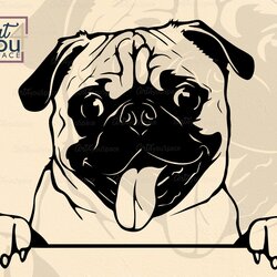 Fantastic Pug Dog Download Vector Printable Peeking Stencil Pugs Peekaboo