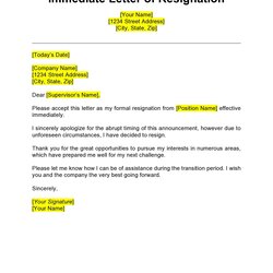 Smashing Immediate Resignation Letter Template Free