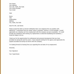 Free Printable Simple Resignation Letter Template Sample