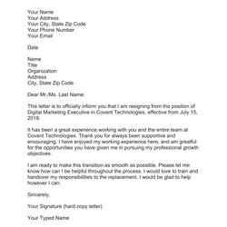 Formal Resignation Letter Template Sample Word Resign Breathtaking Phenomenal Outstanding Temp