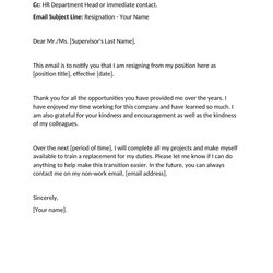 High Quality Resignation Letter Sample Email Template