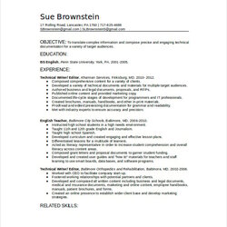 Very Good Technical Writer Resume Templates Doc Template Sample Business