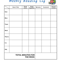 Printable Reading Log Templates For Kids Middle School Adults Template Logs Word Weekly Homework