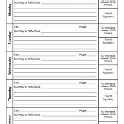 Splendid Printable Reading Log Templates For Kids Middle School Adults Template