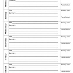 Printable Reading Log Examples Format Grade Template Example