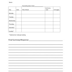 Fine Printable Reading Log Templates For Kids Middle School Adults Template Kb