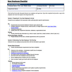 Marvelous Free Sample New Employee Checklists In Ms Word Excel Checklist Template Orientation Templates Tour