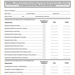 The Highest Standard New Employee Checklist Templates Hire Template Form Forms Orientation Employees Sample