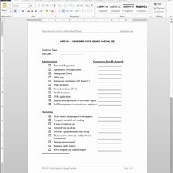 Preeminent New Employee Checklist Template Excel Awesome Hiring Training Sample Templates Orientation Hr List