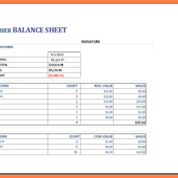 Exceptional End Of Day Cash Register Report Template Excel Cashier Balance Sheet