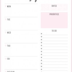 Outstanding Free Weekly Planner Samples Templates In Excel Template Printable Daily Pages Plan Week Planners
