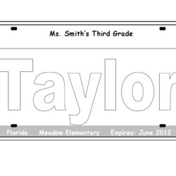 Perfect Me And My Third Grade Gang License Plate Glyph Template Printable Kids Name Coloring Blank Pages