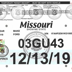 Marvelous Printable Temporary License Plate Template Missouri Word