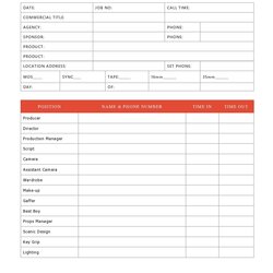 High Quality Free Call Sheet Templates Beverly Boy Productions Template