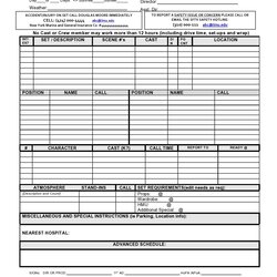Spiffing Simple Call Sheet Templates Free Template Kb