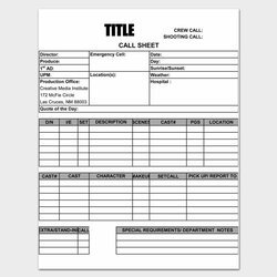 Champion Printable Call Sheet Templates Free Template