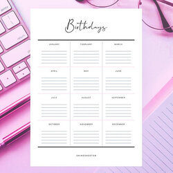 Brilliant Free Birthday Calendar Printable List Birthdays Planner